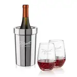Ensemble refroidisseur de vin Milano et 2 verres à vin sans pied Templeton