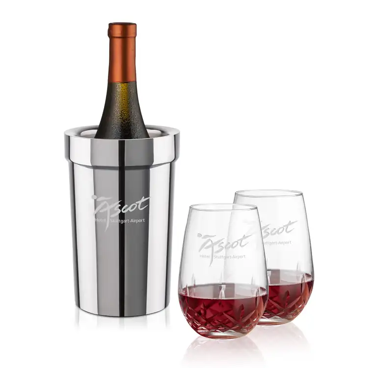 Milano Wine Cooler and 2 Templeton Stemless Wine Glass Set
