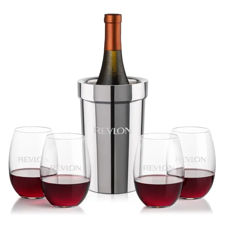 Milano Wine Cooler and 4 Carlita Stemless Wine Glass Set