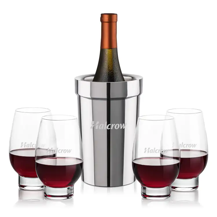 Milano Wine Cooler and 4 Glenarden Stemless Wine Glass Set