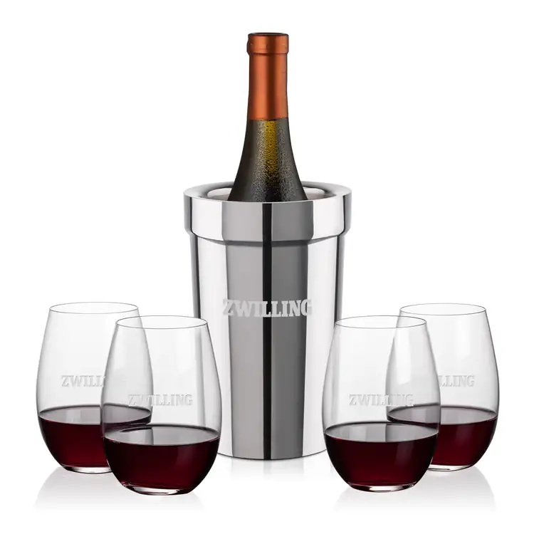 Milano Wine Cooler and 4 Laurent 18.5 oz Stemless Wine Glass Set