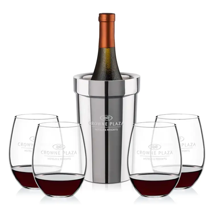 Ensemble refroidisseur de vin Milano et 4 verres à vin sans pied RIEDEL