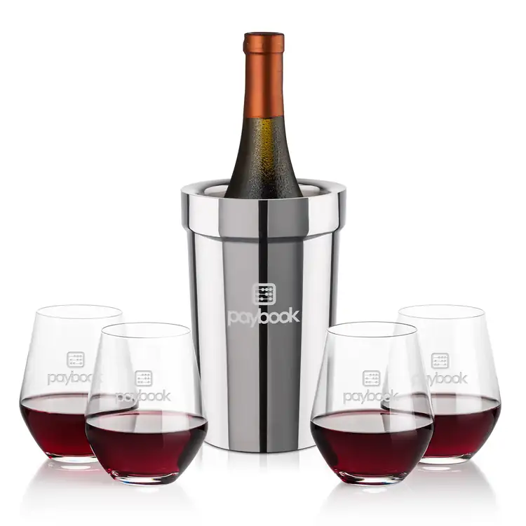 Milano Wine Cooler and 4 Reina Stemless Wine Glass Set