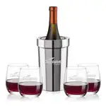 Ensemble refroidisseur de vin Milano et 4 verres à vin sans pied Salem 11.5 oz