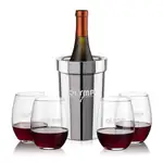 Ensemble refroidisseur de vin Milano et 4 verres à vin sans pied Stanford