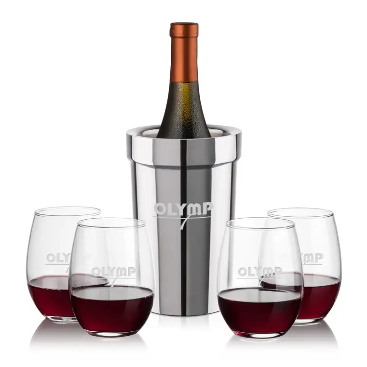 Milano Wine Cooler and 4 Stanford Stemless Wine Glass Set