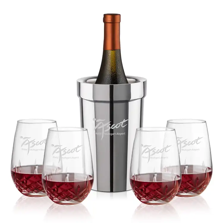 Milano Wine Cooler and 4 Templeton Stemless Wine Glass Set