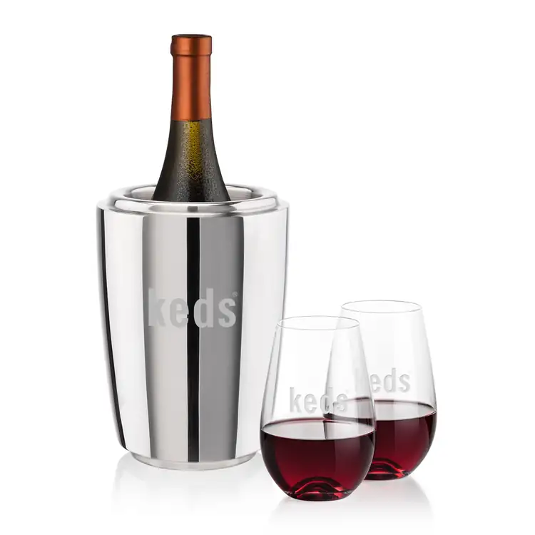 Pescara Wine Cooler and 2 Boston Stemless Wine Glass Set