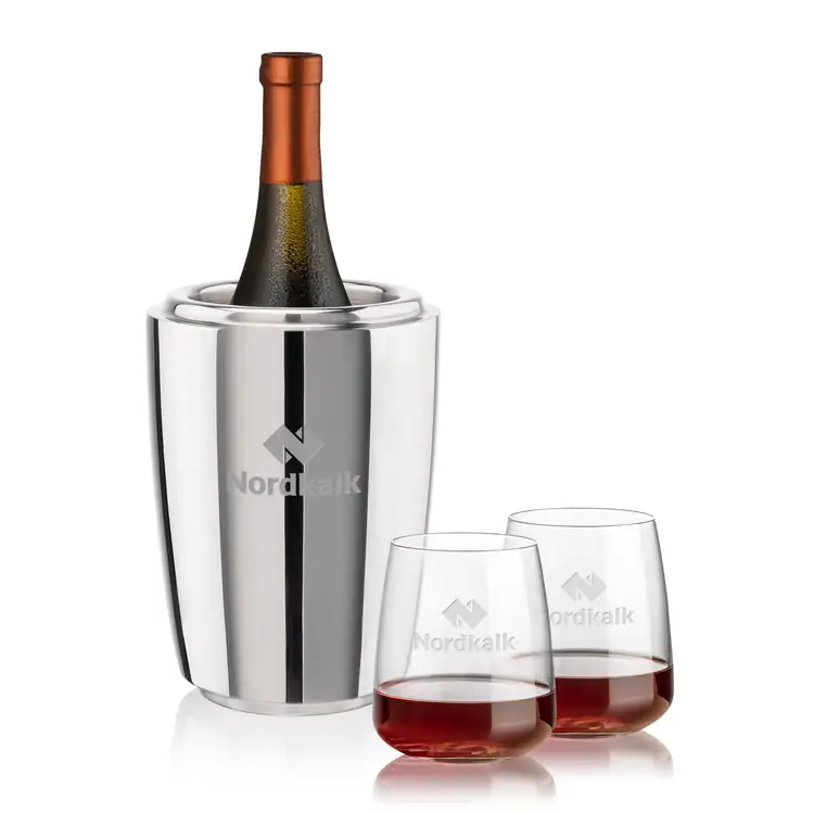 Pescara Wine Cooler and 2 Dunhill 12.25 oz Stemless Wine Glass Set