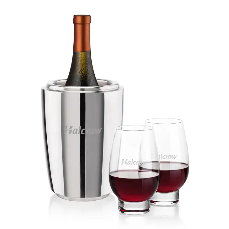 Pescara Wine Cooler and 2 Glenarden Stemless Wine Glass Set