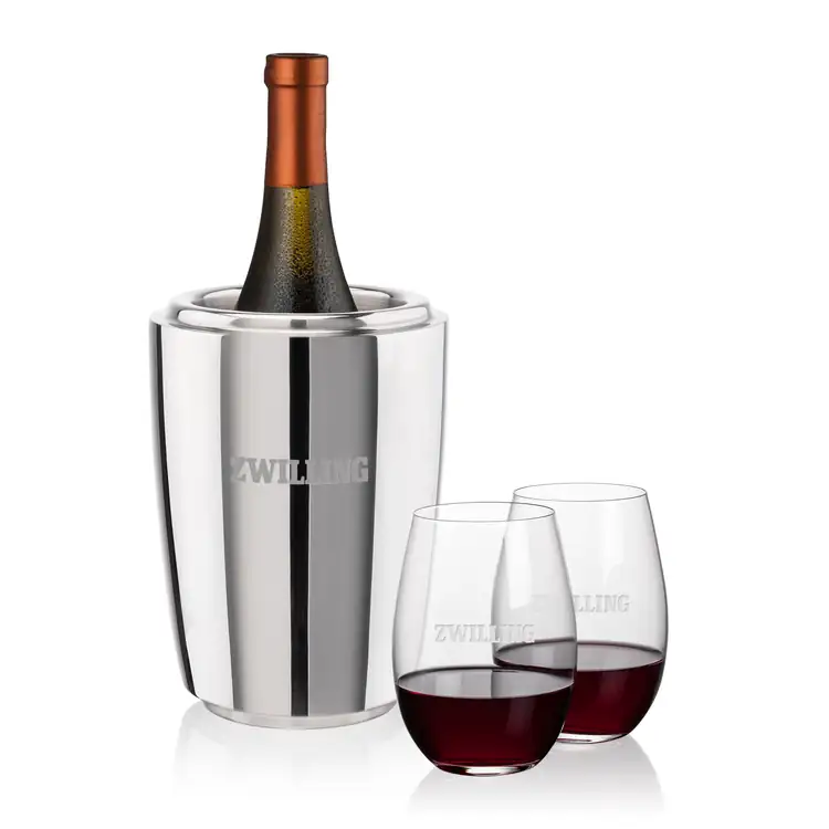 Pescara Wine Cooler and 2 Laurent 18.5 oz Stemless Wine Glass Set