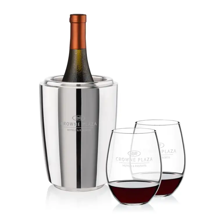 Pescara Wine Cooler and 2 RIEDEL Stemless Wine Glass Set