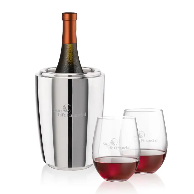 Pescara Wine Cooler and 2 Redmond Stemless Wine Glass Set