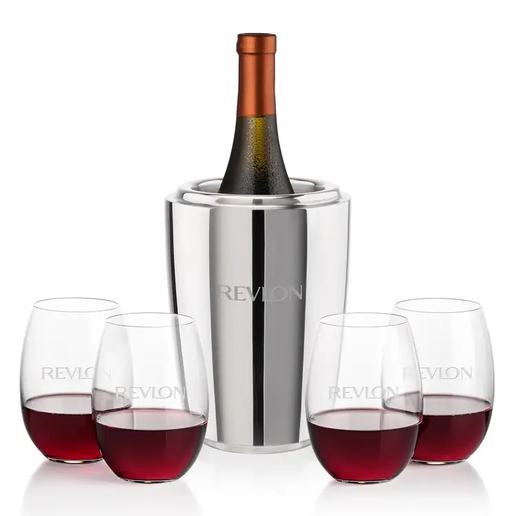 Pescara Wine Cooler and 4 Carlita Stemless Wine Glass Set