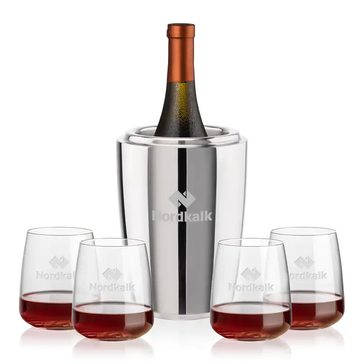 Pescara Wine Cooler and 4 Dunhill 12.25 oz Stemless Wine Glass Set