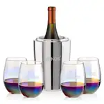 Ensemble refroidisseur de vin Pescara et 4 verres à vin sans pied Miami 19 oz