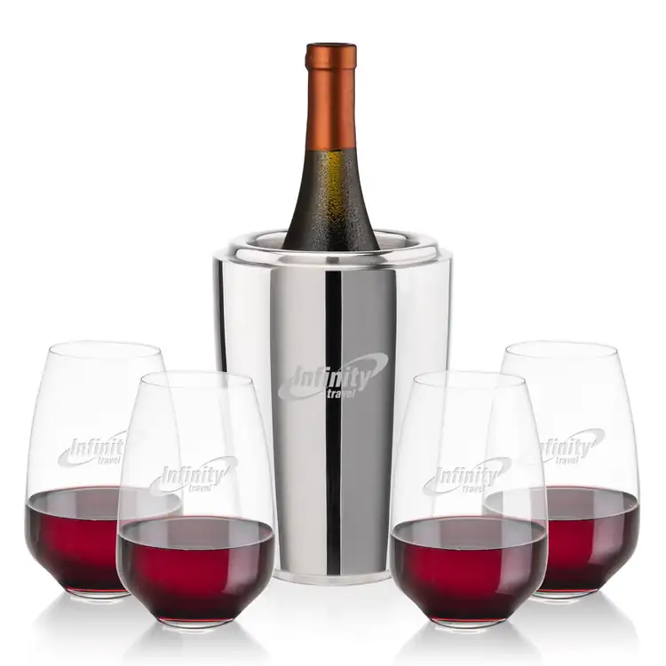 Pescara Wine Cooler and 4 Oldham 15 oz Stemless Wine Glass Set
