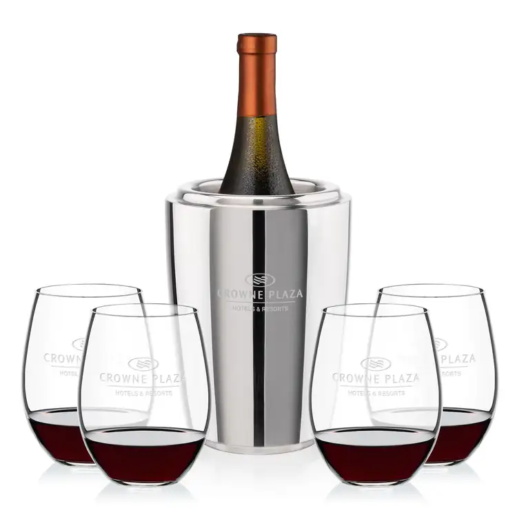 Ensemble refroidisseur de vin Pescara et 4 verres à vin sans pied RIEDEL