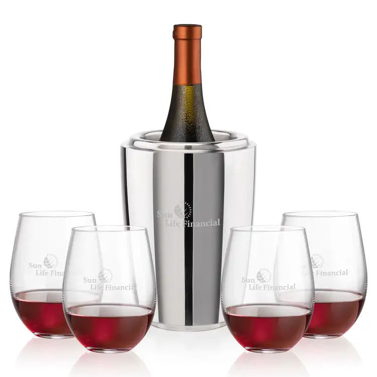 Ensemble refroidisseur de vin Pescara et 4 verres à vin sans pied Redmond
