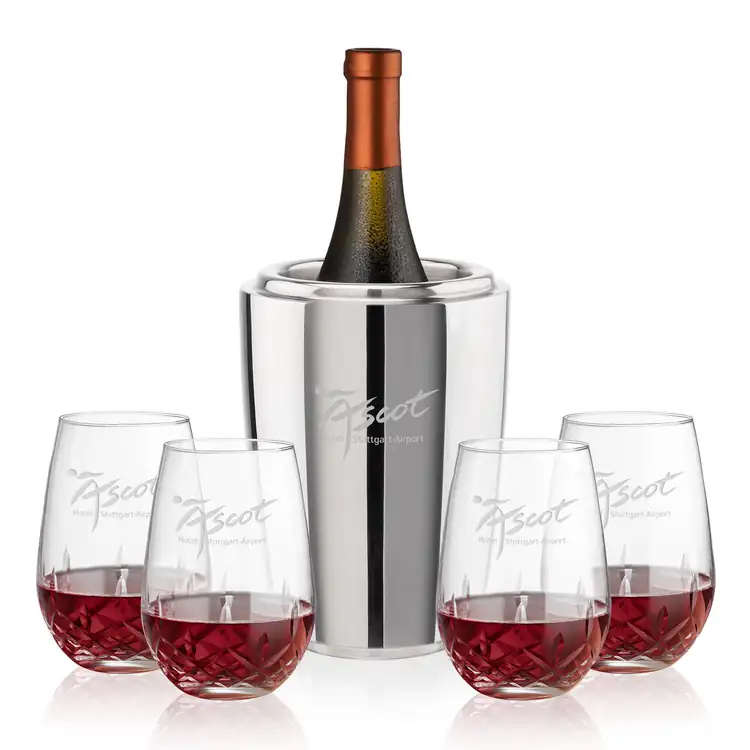 Pescara Wine Cooler and 4 Templeton Stemless Wine Glass Set