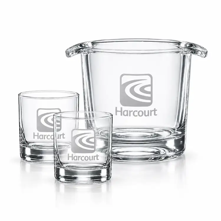 Ensemble seau à glace Aristocrat et 2 verres - Gravure