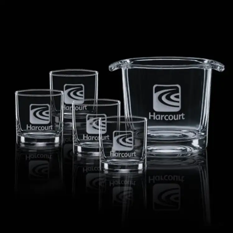 Aristocrat Ice Bucket Set with 4 Glasses - Deep Etch #2