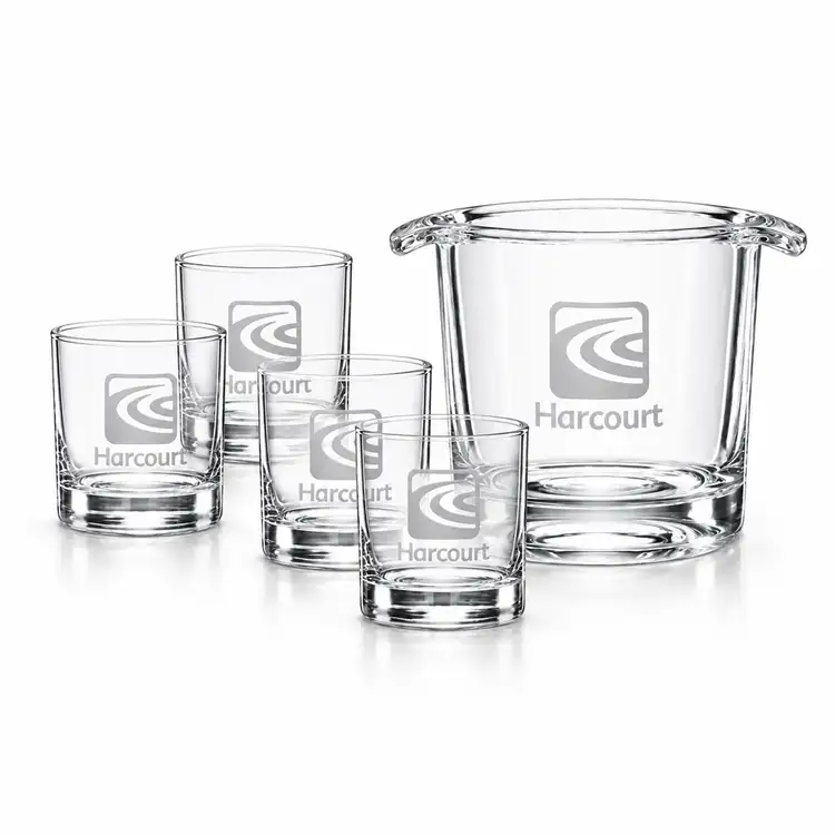 Aristocrat Ice Bucket Set with 4 Glasses - Deep Etch
