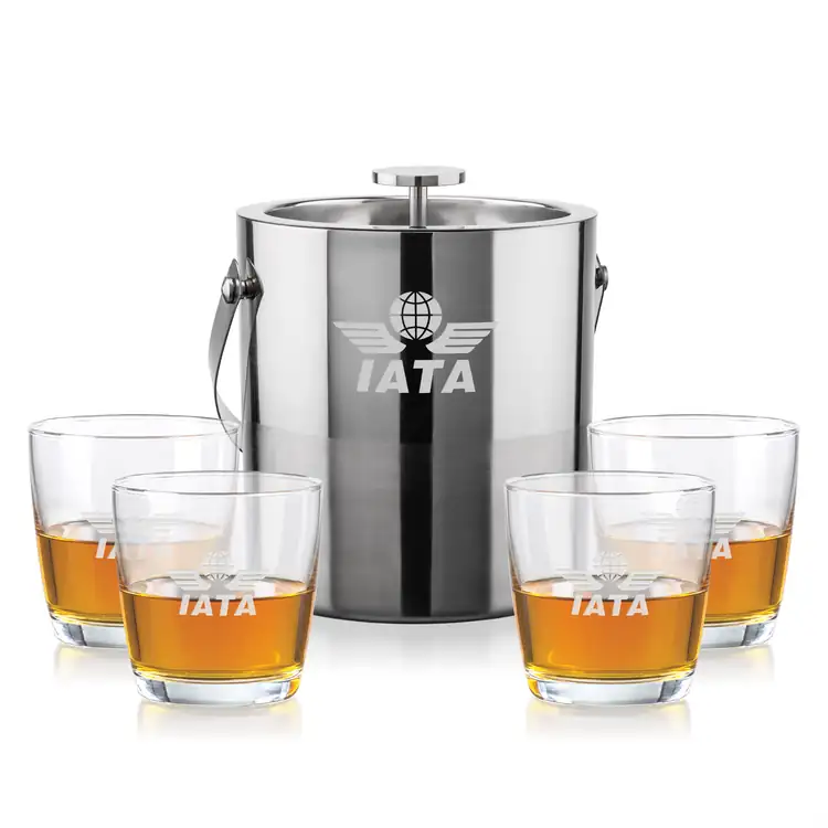 Catania Ice Bucket and 4 Carberry Glasses Set