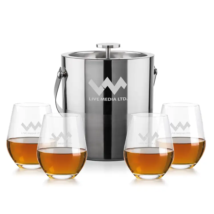 Catania Ice Bucket and 4 Graydon Glasses Set