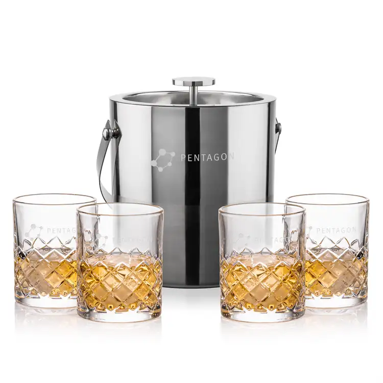 Catania Ice Bucket and 4 Longford Glasses Set