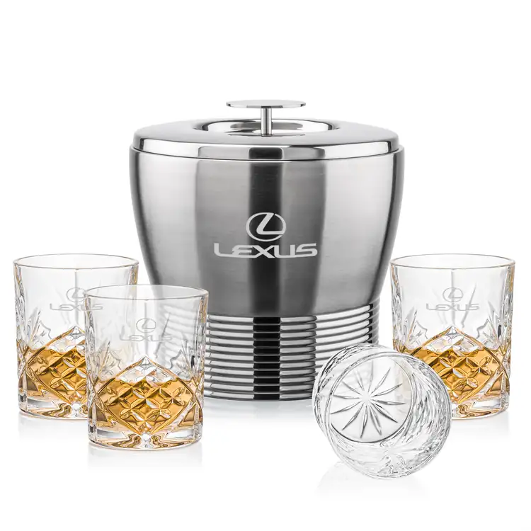 Genoa Ice Bucket and 4 Brinkley Glasses Set