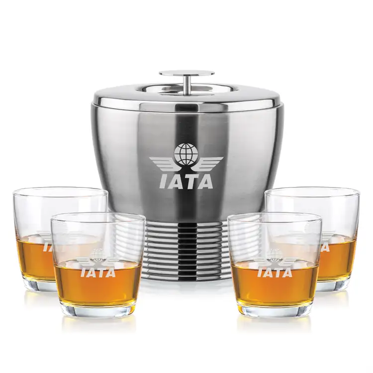 Genoa Ice Bucket and 4 Carberry Glasses Set