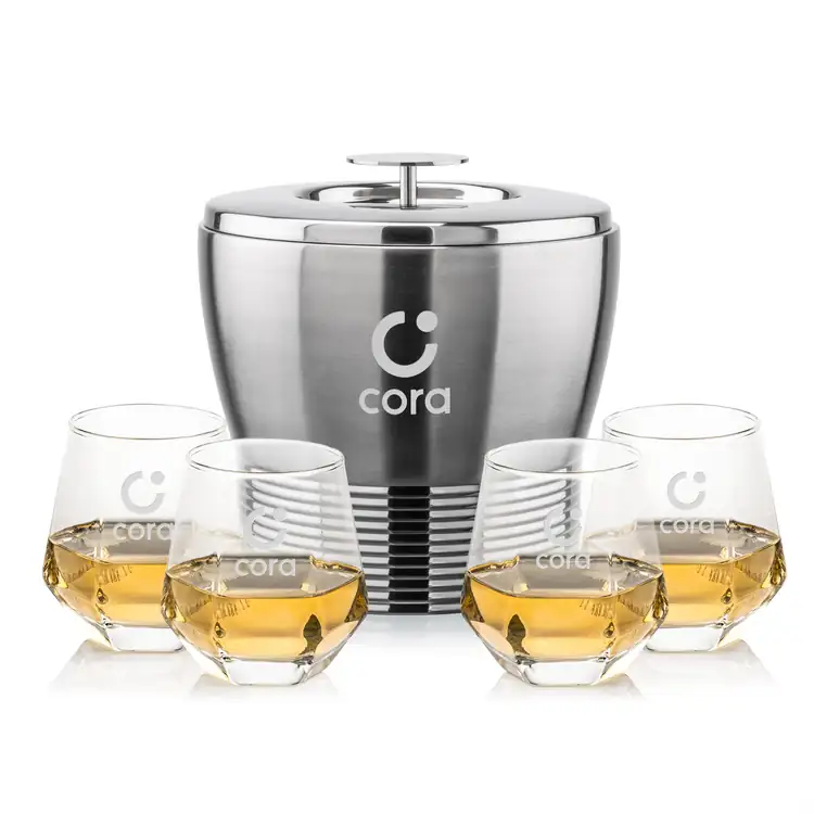 Genoa Ice Bucket and 4 Hartsdale Glasses Set