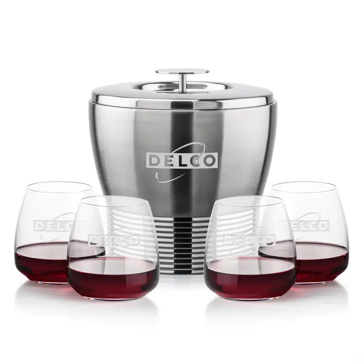 Genoa Ice Bucket and 4 Hogarth Glasses Set