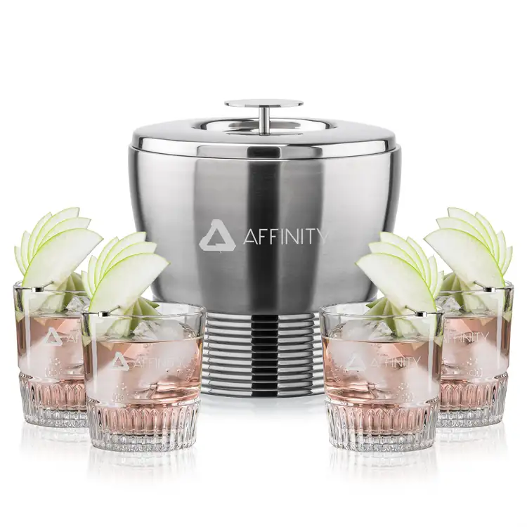 Genoa Ice Bucket and 4 Newkirk Glasses Set