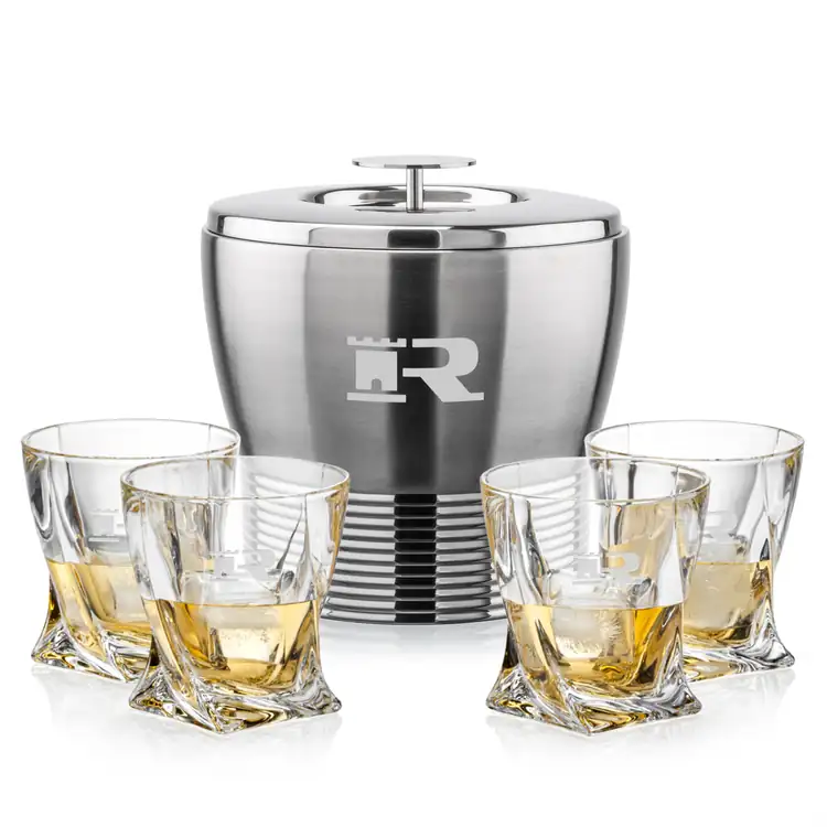 Genoa Ice Bucket and 4 Oasis Glasses Set