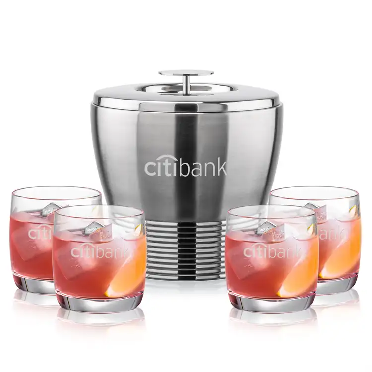 Genoa Ice Bucket and 4 Ritz Glasses Set