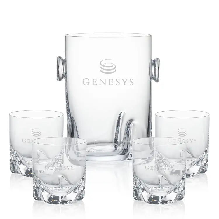 Hillcrest Ice Bucket and 4 Hillcrest Glasses Set