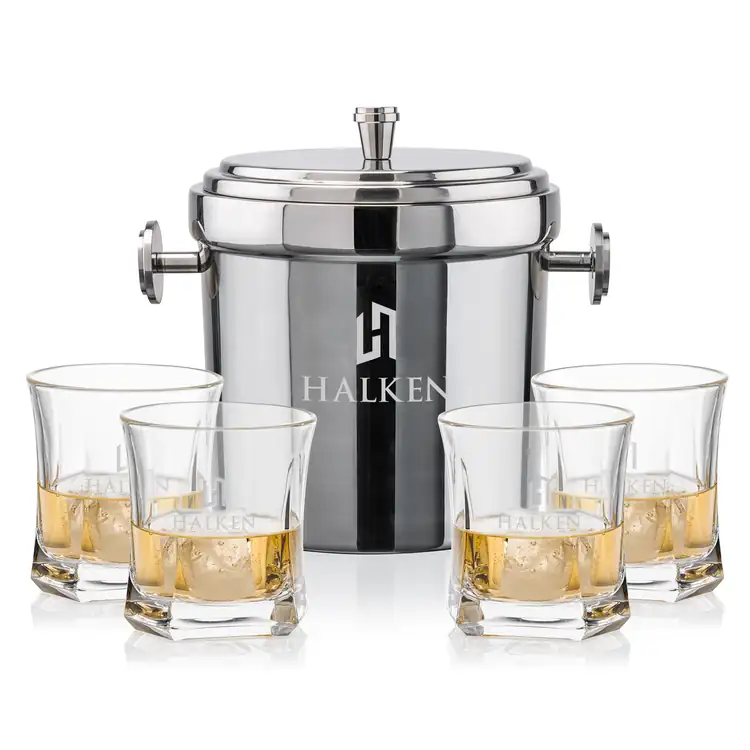 Milano Ice Bucket and 4 Avalon Glasses Set