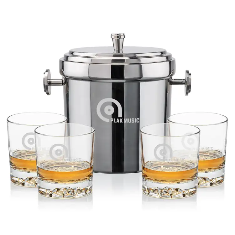 Milano Ice Bucket and 4 Cassidy Glasses Set