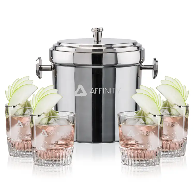 Milano Ice Bucket and 4 Newkirk Glasses Set