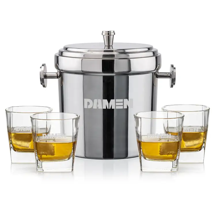 Milano Ice Bucket and 4 Sterling Glasses Set