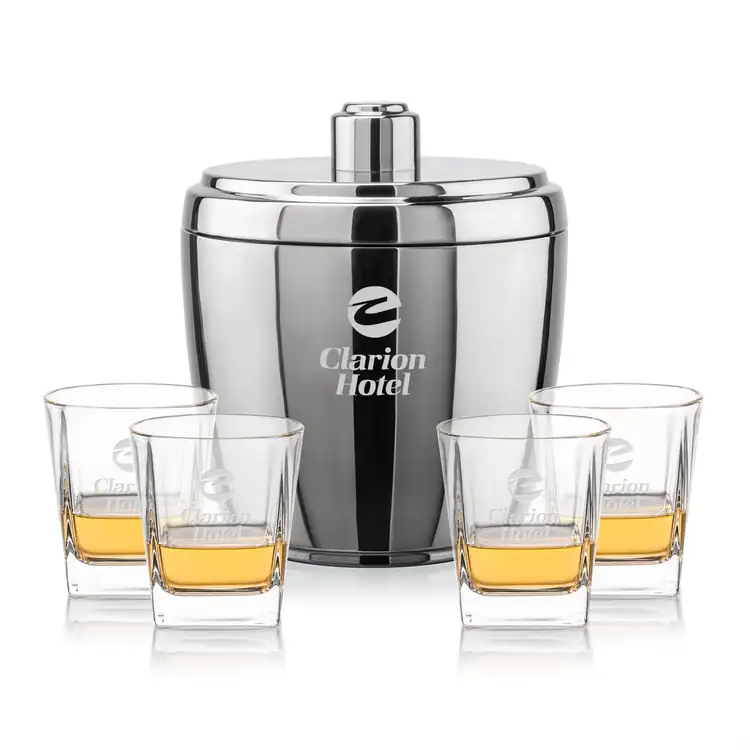 Pescara Ice Bucket and 4 Arcadia Glasses Set