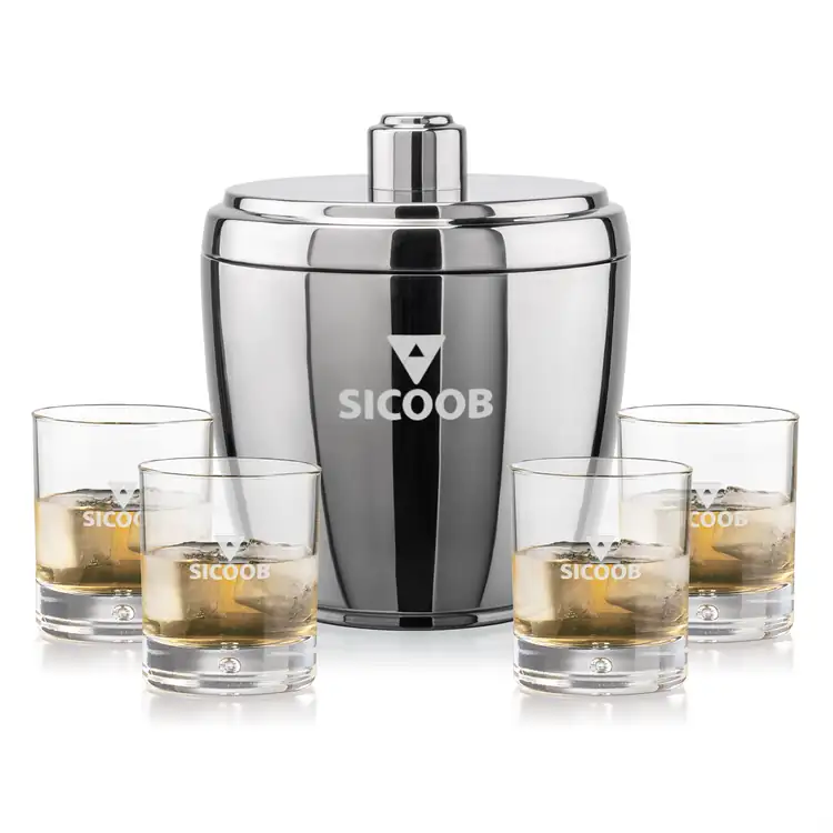 Pescara Ice Bucket and 4 Bastia Glasses Set