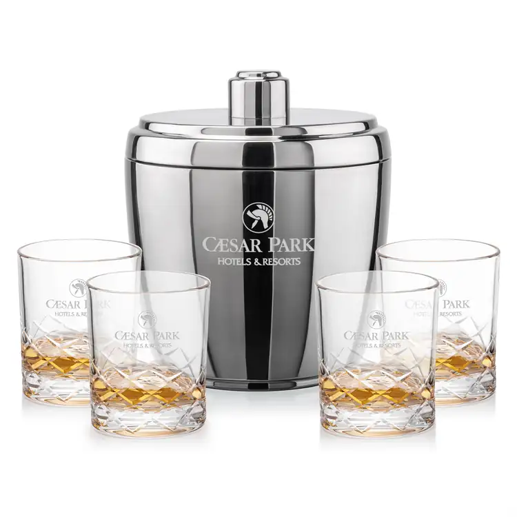 Pescara Ice Bucket and 4 Brentwood Glasses Set