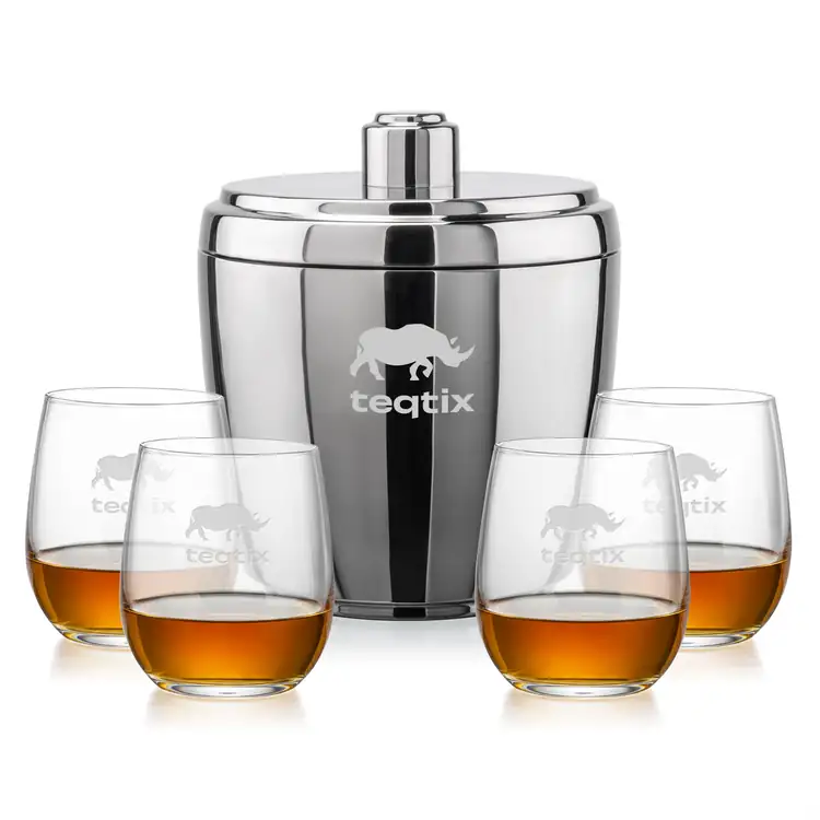 Pescara Ice Bucket and 4 Gibson Glasses Set