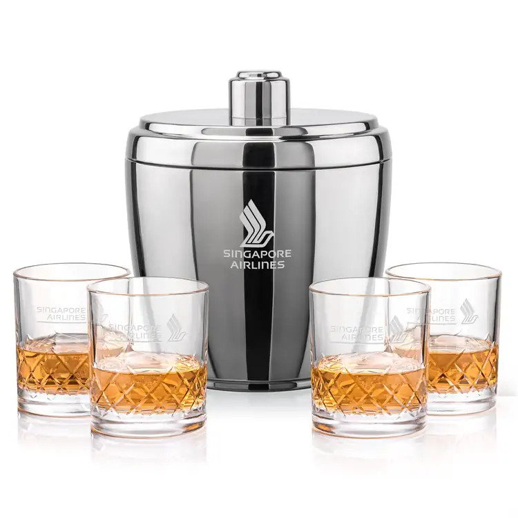 Pescara Ice Bucket and 4 Heceta Glasses Set