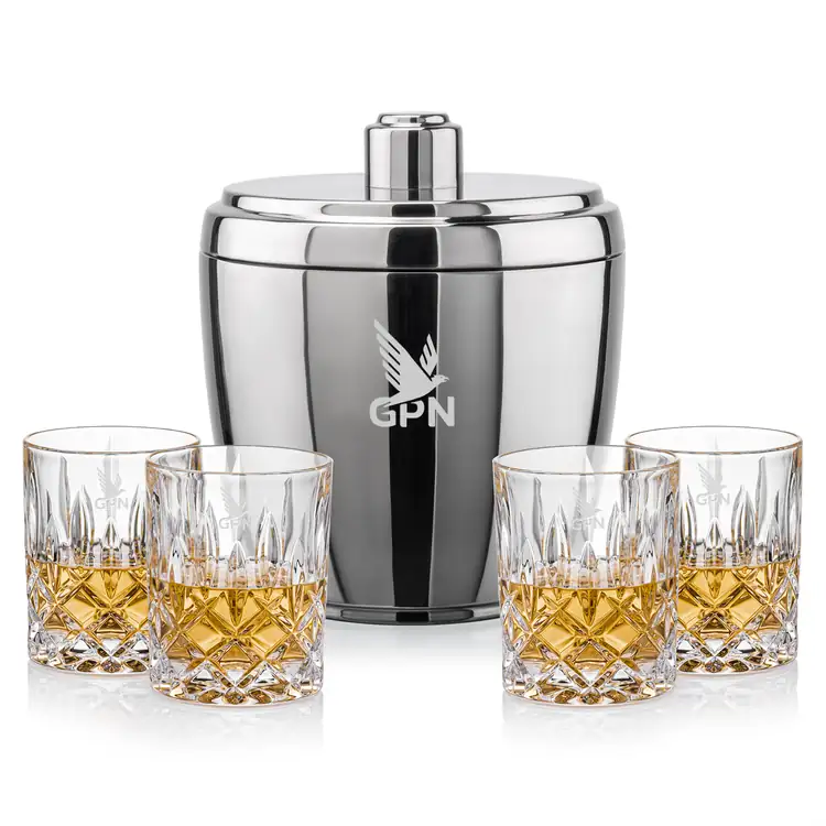 Pescara Ice Bucket and 4 RIEDEL Spey Glasses Set