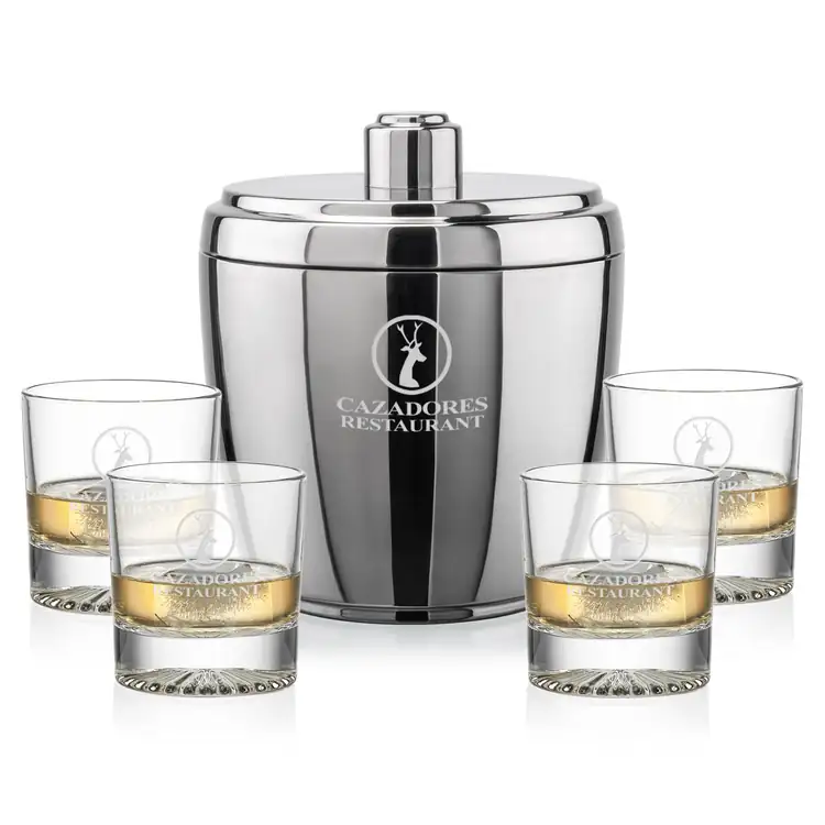 Pescara Ice Bucket and 4 Romford Glasses Set