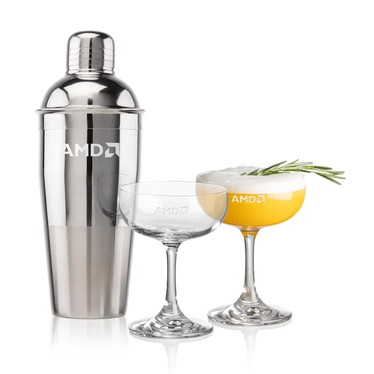 Catania Shaker and 2 Mauritius Cocktail Glass Set